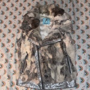 Marciano Faux Fur Moto Vest – Silver Gray Luxe Look – Size XS